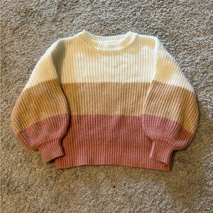Striped Crewneck Sweater - Cream, Tan & Pink
